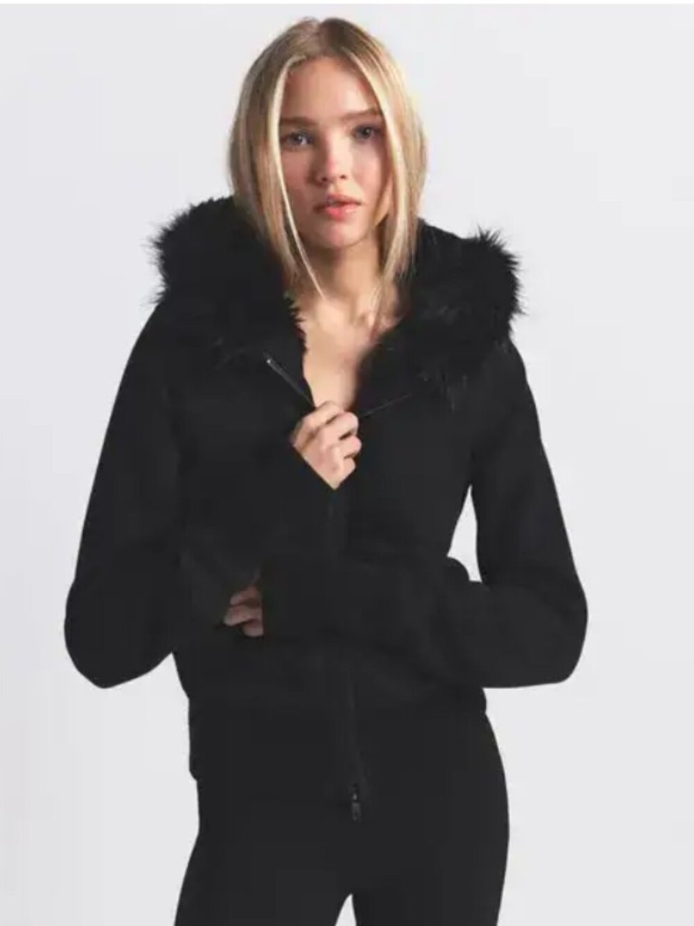 NEW SKIMS Cotton Fleece Fur Lined Zip Up Hoodie Onyx Black Medium NWT